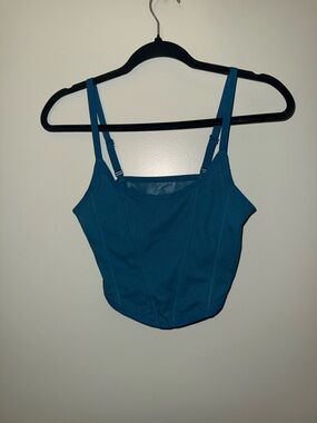 Teal Ribbed Corset Tank Top